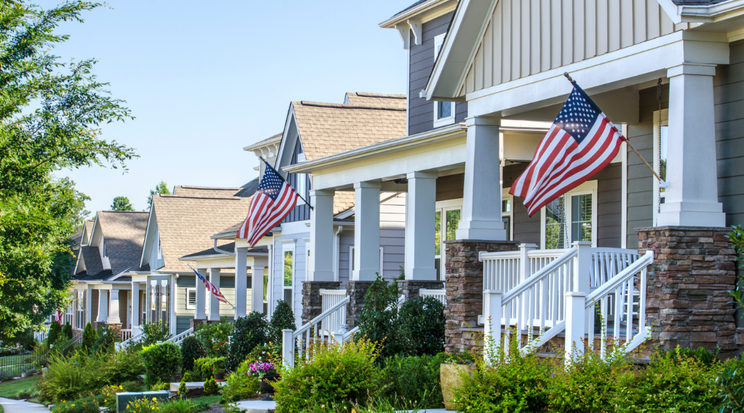 Stock Photo of New Housing with American Flags