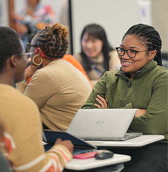 A man and a women talking
