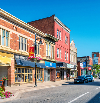 A city street with buildings